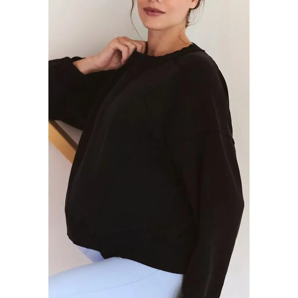 NWT Free People Hatch Maternity Intercept Crewneck Sweatshirt - Black, Small